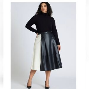 Vegan Leather Black and White Midi Skirt